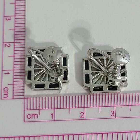 Striking Art Deco Inspired Screw Back Earrings - Picture 7 of 7